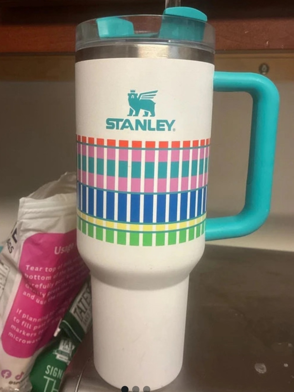Stanley Vibrant Striped Insulated Mug - Teal Handle